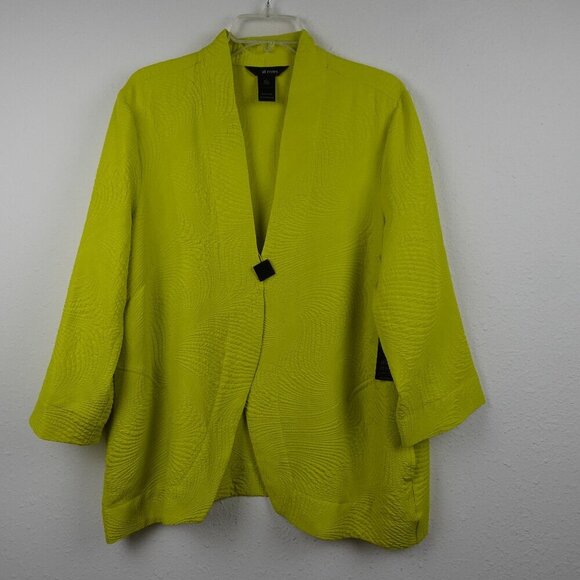 Ali Miles One Button Cardigan Jacket Women's Size L Yellow Green Textured - Picture 1 of 10